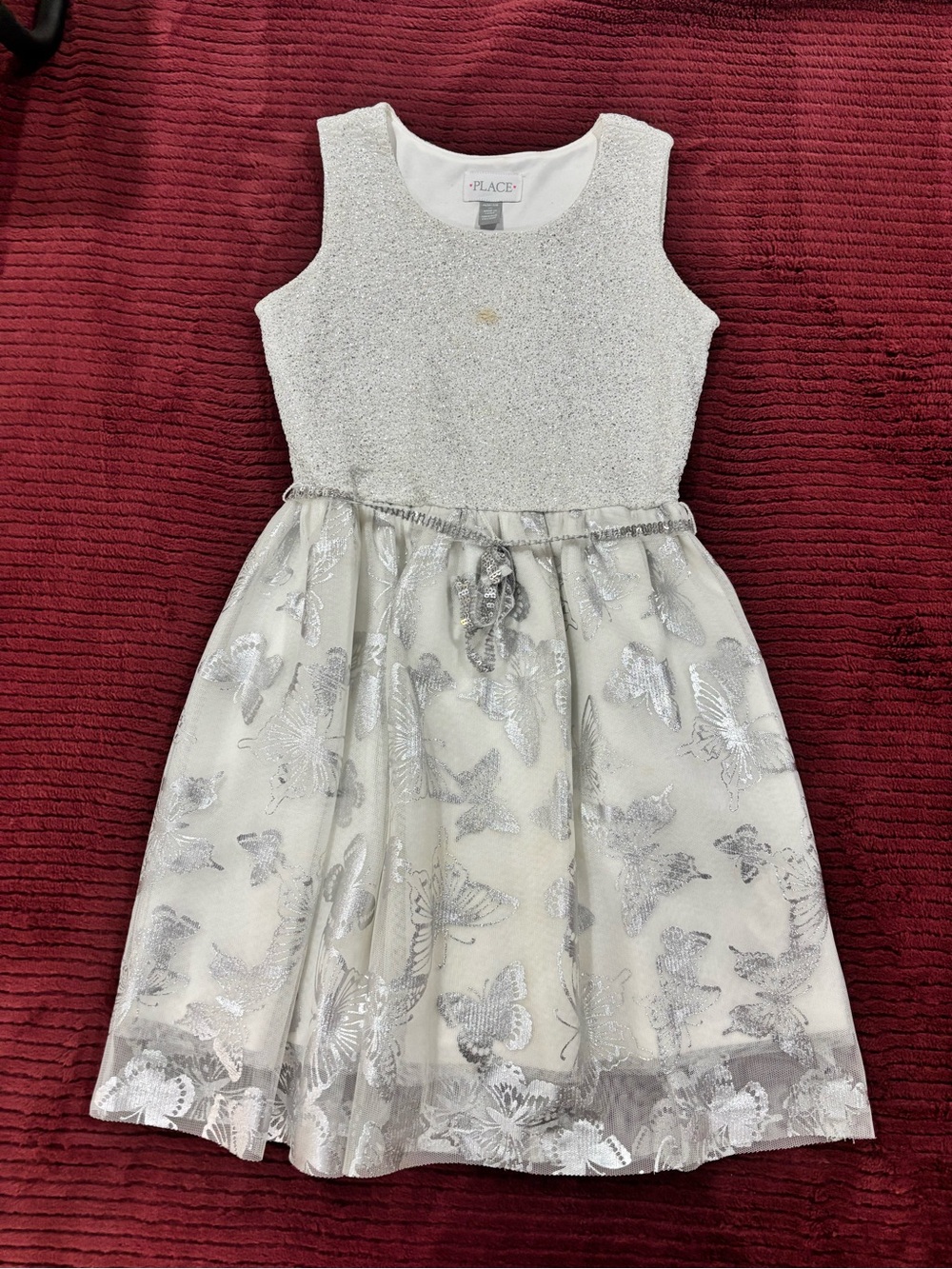 The Children's Place Silver Glitter Butterfly Party Dress